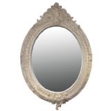 Large Oval Carved Cream Crackled Mirror